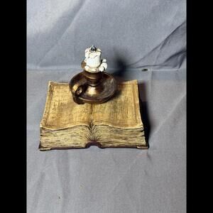 Antique Style Wind-up Music Box "Bedside Read" Brass Candlestick on Open Book